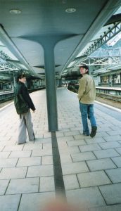 Hin and Chris waiting for Dom Piccadilly March 2003