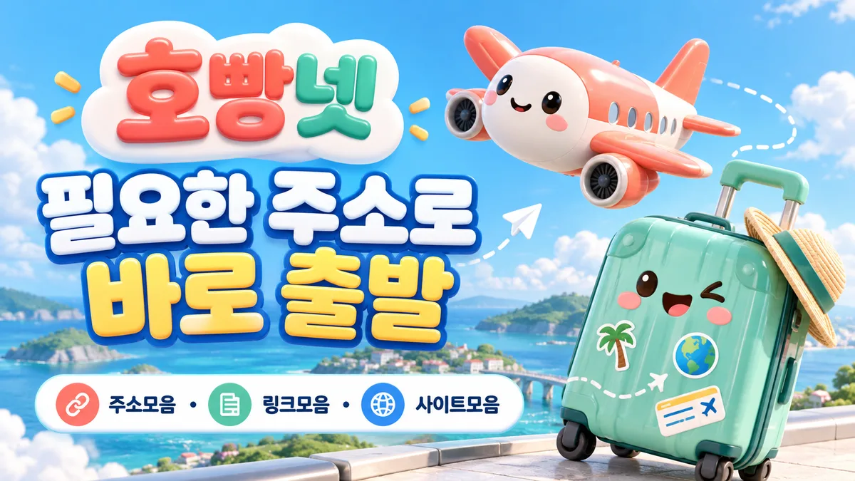 민트 여행가방과 코랄 비행기의 호빵넷 배너